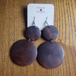 DARK BROWN WOOD TWO-PART DISK EARRINGS